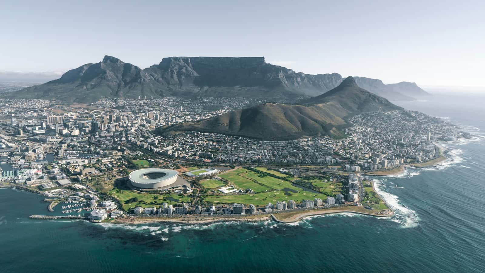 Table Mountain and Lion's Head seen across the city from the north