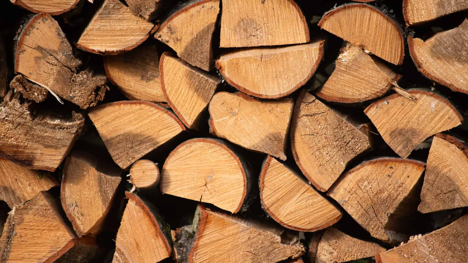 Stacked split firewood, dry and seasoned