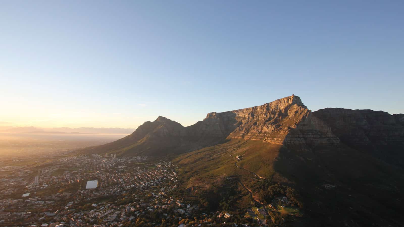 Table Mountain above Gardens and Oranjezicht at dusk
